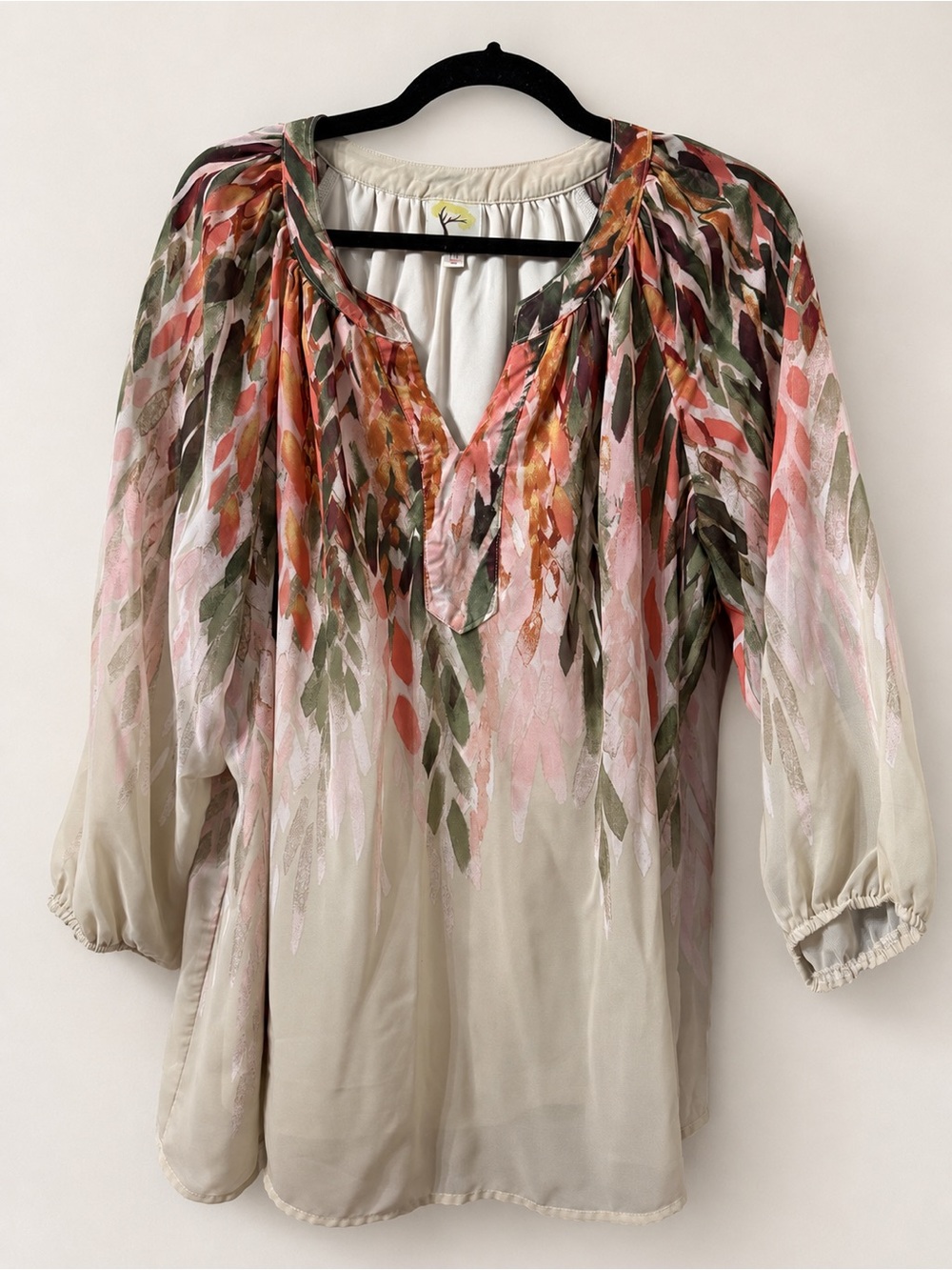 fig and flower Watercolor Leaf Tunic - Pink, Green & Cream